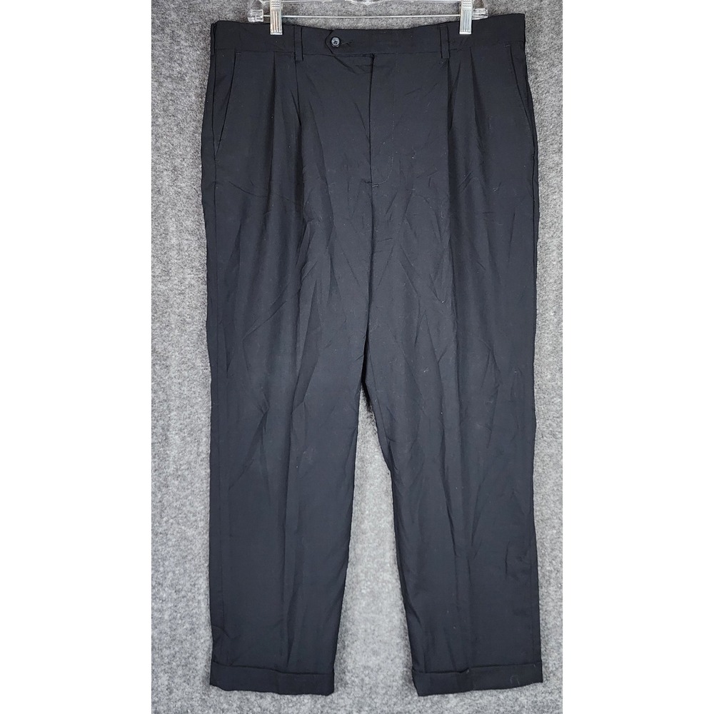 Geoffrey Beene Dress Pants Womens 38x30 Black Wool Blend Pleated Cuffed EUC
